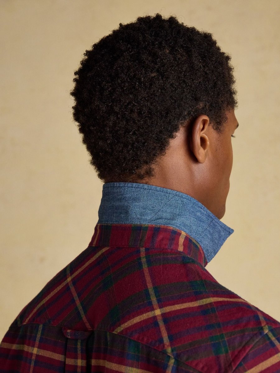 Brushed Flannel Burgundy Red Check Cotton Shirt - RUTHERFORD & Co