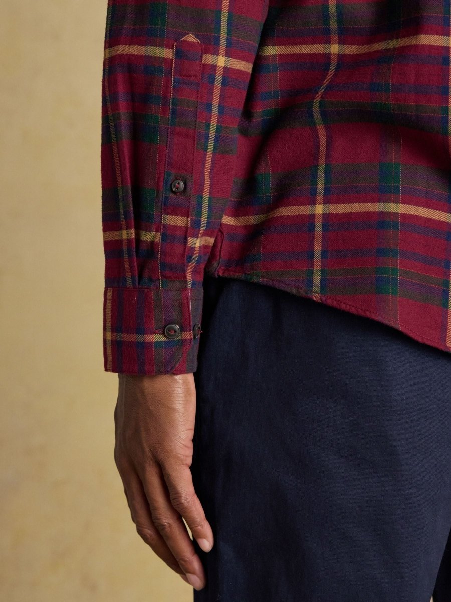 Brushed Flannel Burgundy Red Check Cotton Shirt - RUTHERFORD & Co