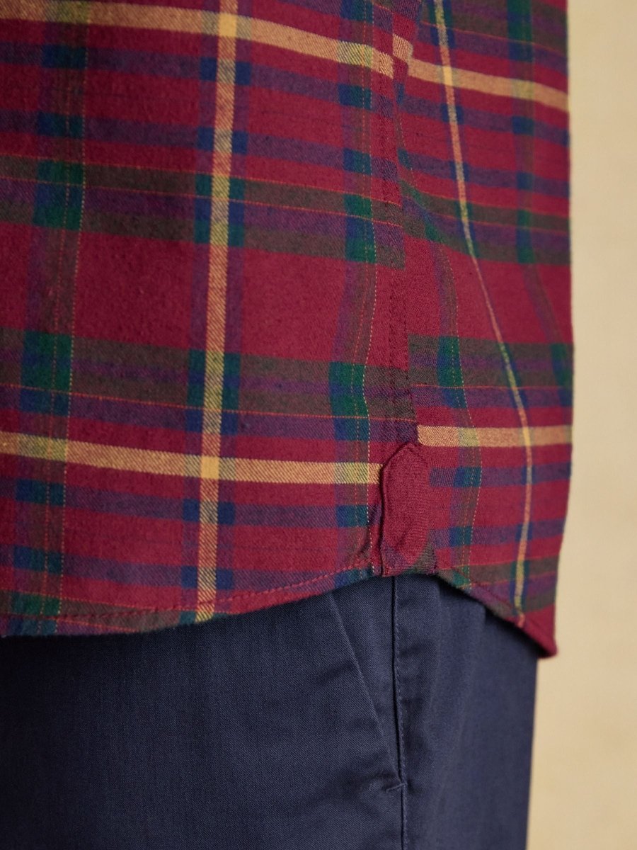 Brushed Flannel Burgundy Red Check Cotton Shirt - RUTHERFORD & Co