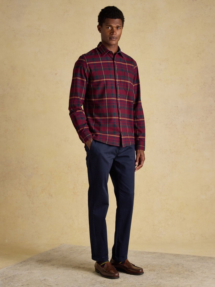 Brushed Flannel Burgundy Red Check Cotton Shirt - RUTHERFORD & Co