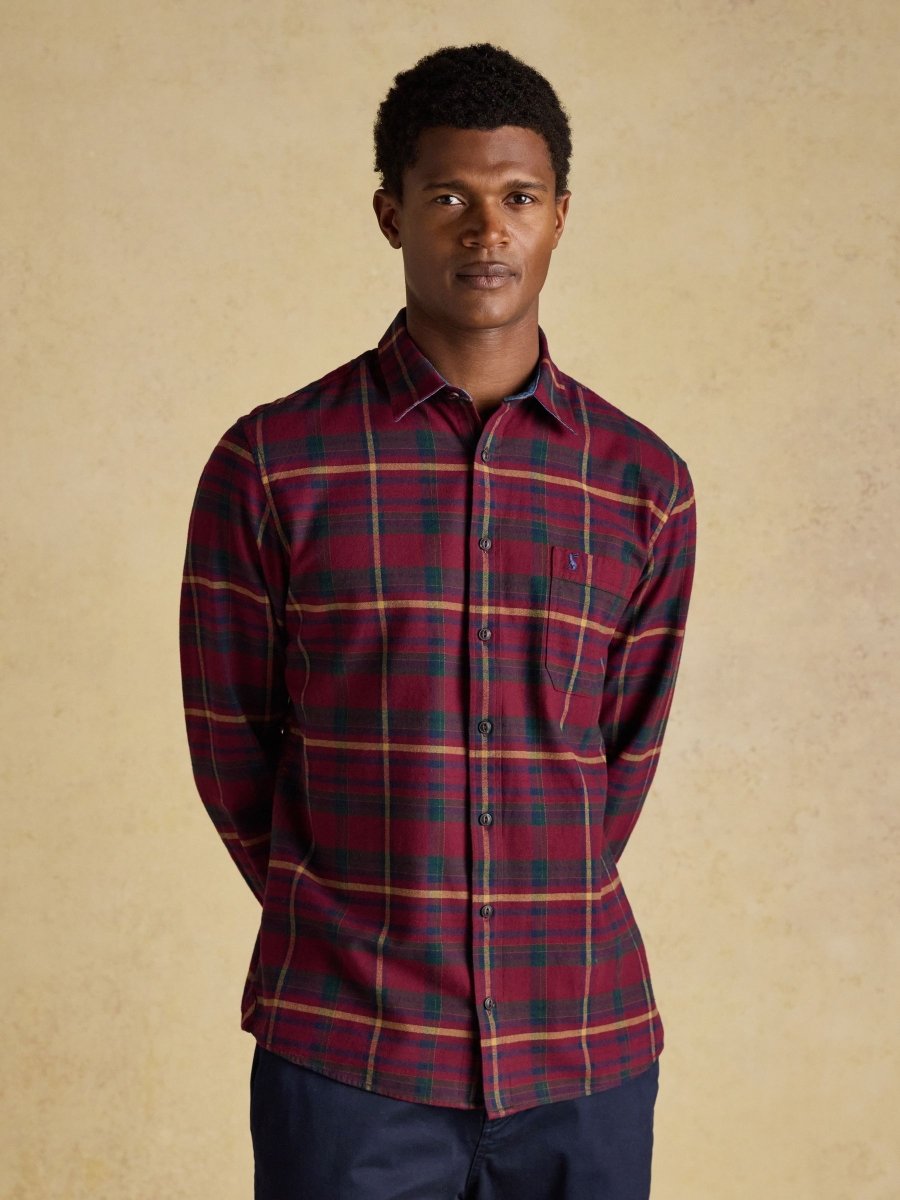 Brushed Flannel Burgundy Red Check Cotton Shirt - RUTHERFORD & Co