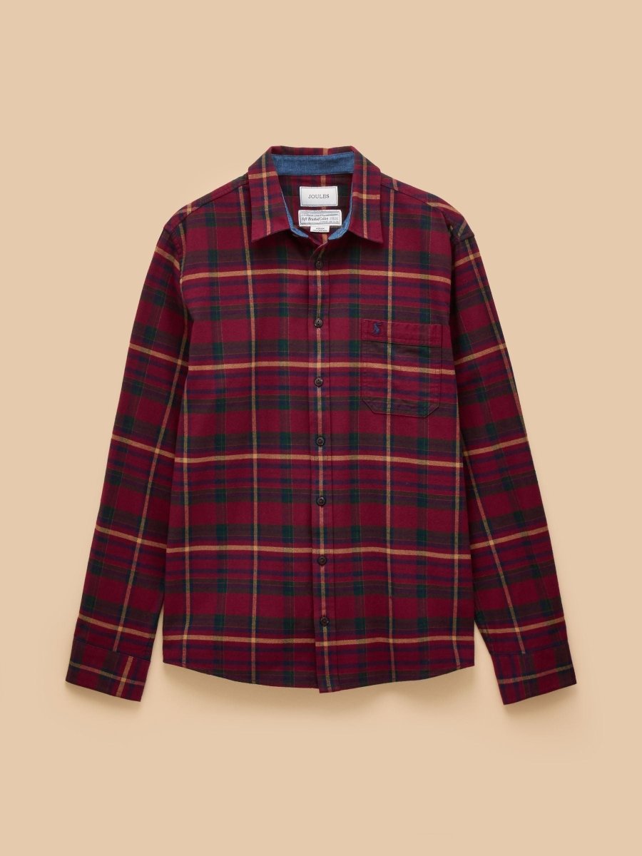Brushed Flannel Burgundy Red Check Cotton Shirt - RUTHERFORD & Co