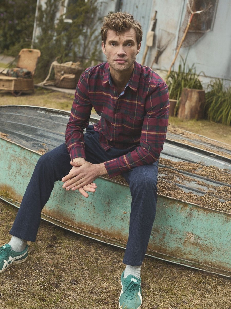 Brushed Flannel Burgundy Red Check Cotton Shirt - RUTHERFORD & Co