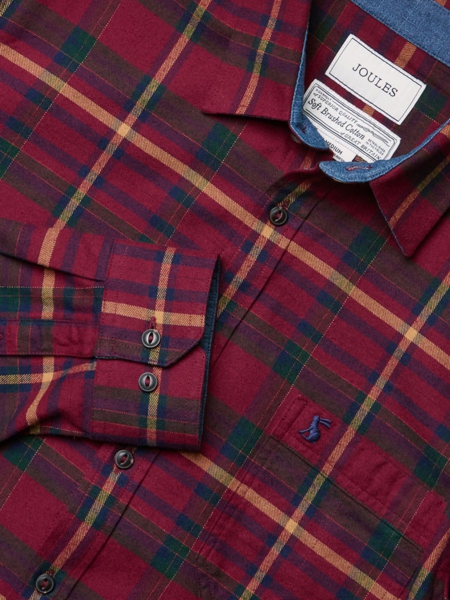 Brushed Flannel Burgundy Red Check Cotton Shirt - RUTHERFORD & Co