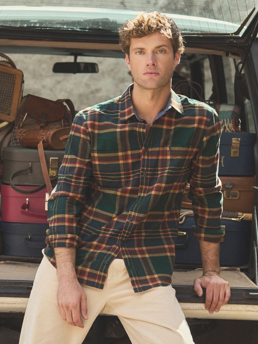 Brushed Flannel Green Cotton Shirt - RUTHERFORD & Co