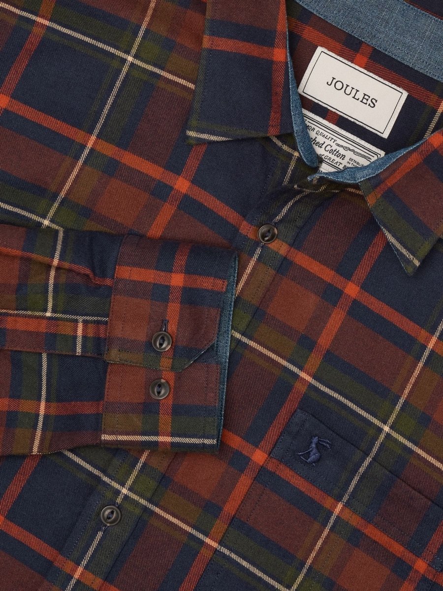 Brushed Flannel Navy Check Cotton Shirt - RUTHERFORD & Co