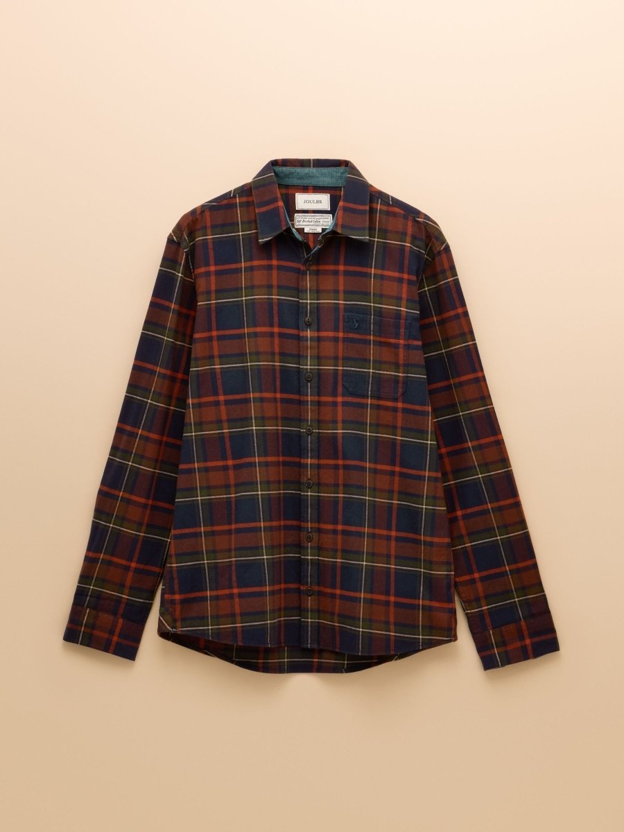 Brushed Flannel Navy Check Cotton Shirt - RUTHERFORD & Co