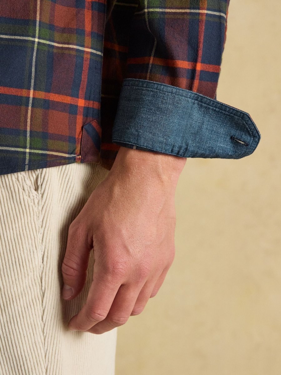 Brushed Flannel Navy Check Cotton Shirt - RUTHERFORD & Co