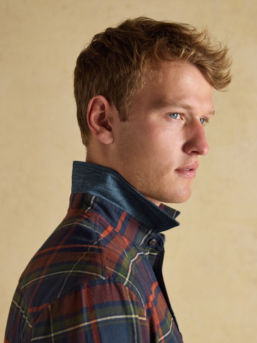 Brushed Flannel Navy Check Cotton Shirt - RUTHERFORD & Co
