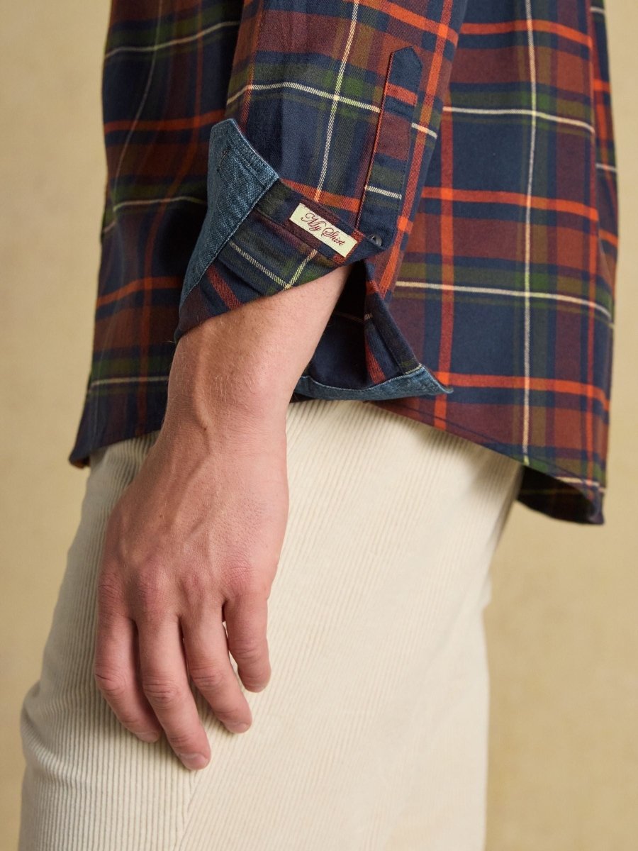 Brushed Flannel Navy Check Cotton Shirt - RUTHERFORD & Co