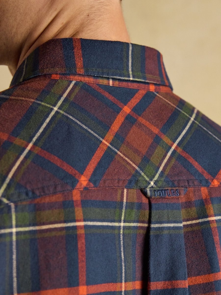 Brushed Flannel Navy Check Cotton Shirt - RUTHERFORD & Co