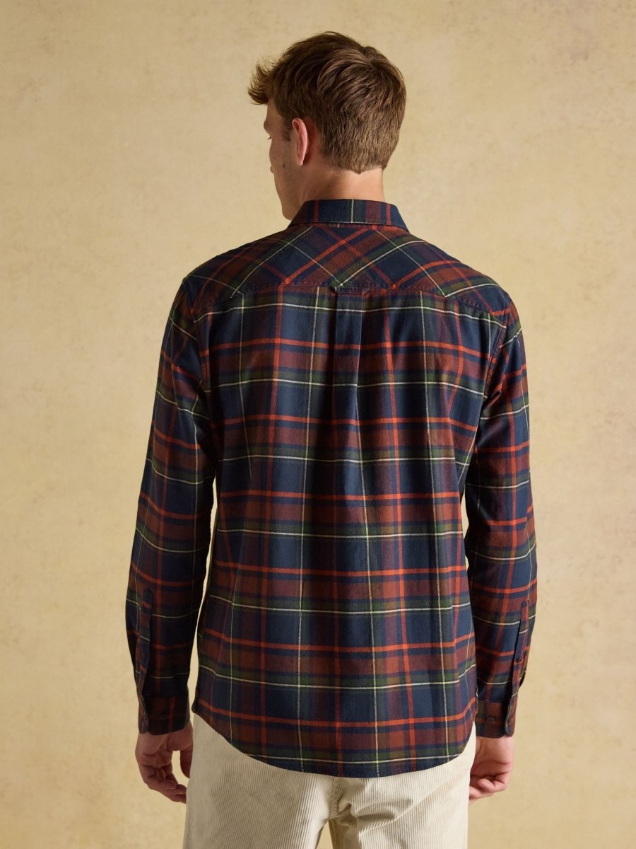 Brushed Flannel Navy Check Cotton Shirt - RUTHERFORD & Co