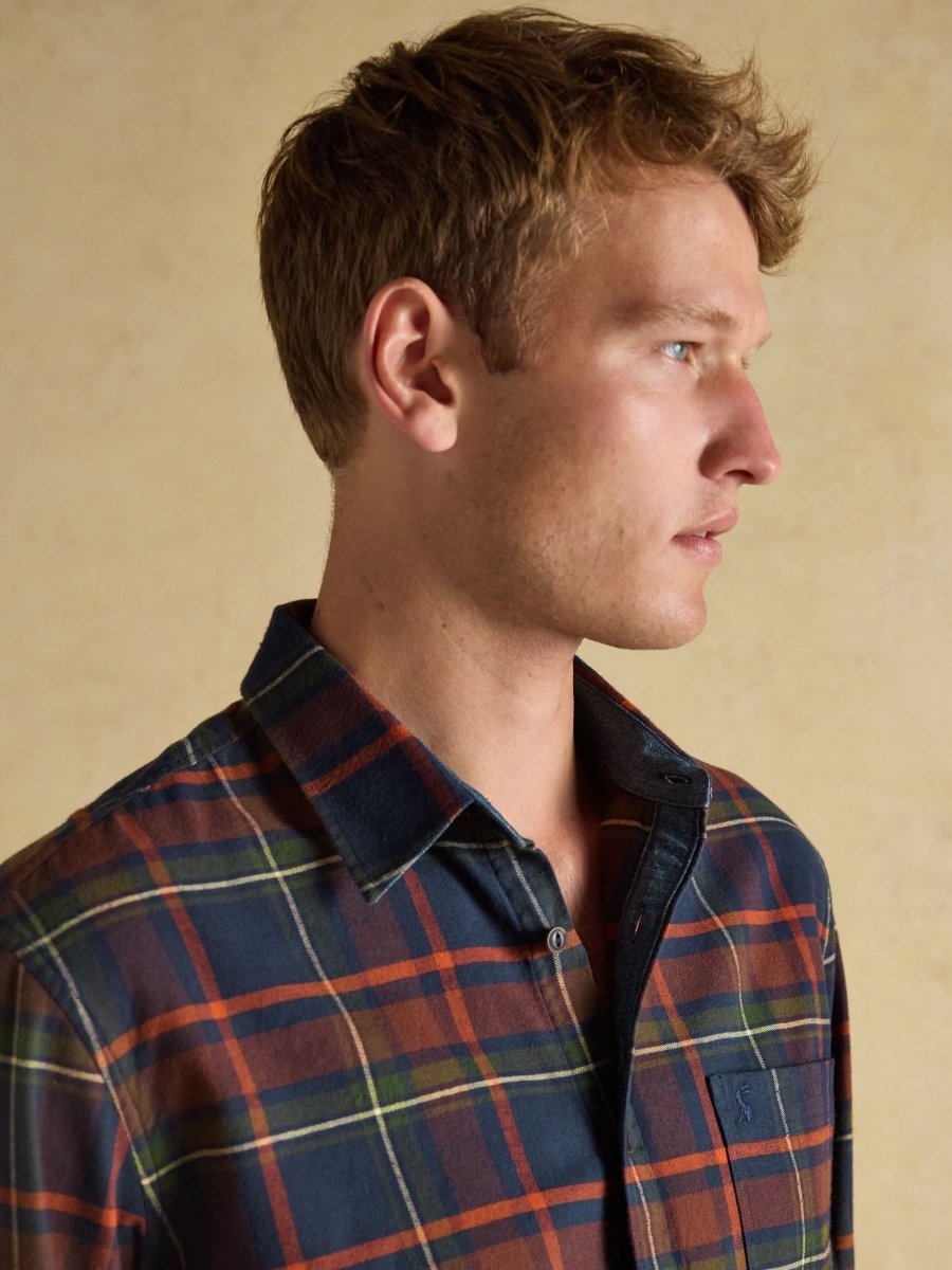 Brushed Flannel Navy Check Cotton Shirt - RUTHERFORD & Co