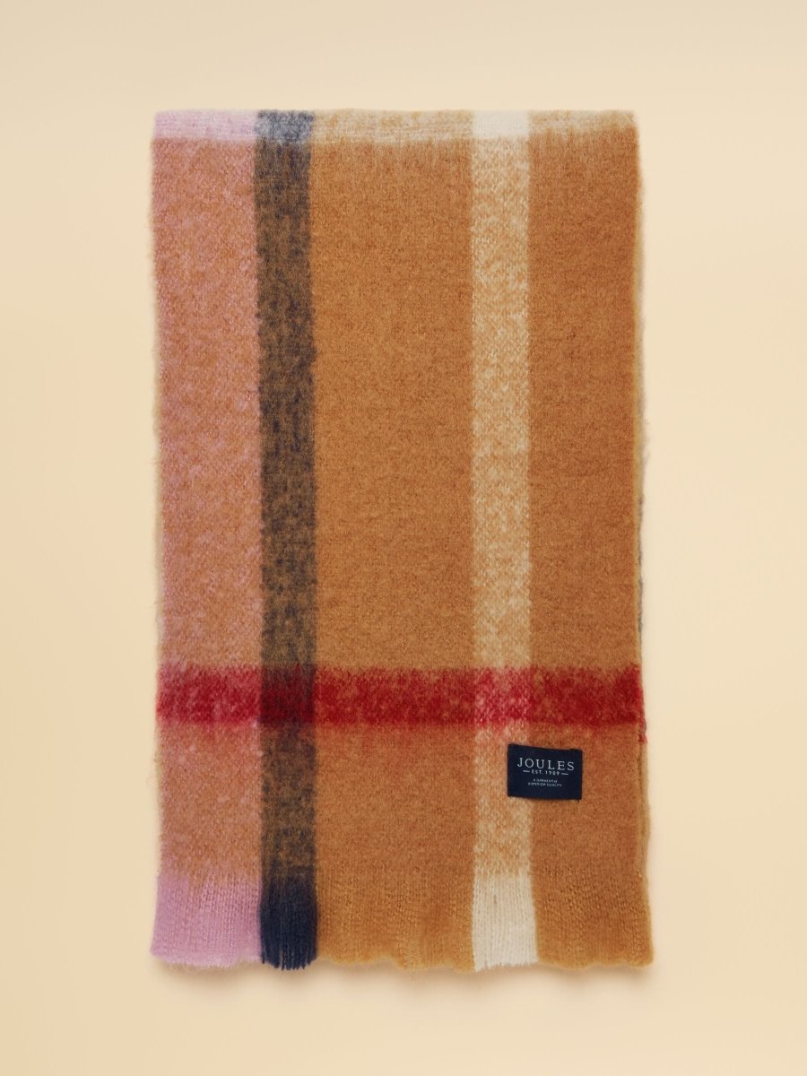 Brushed Scarf - Tan Brown Check - RUTHERFORD & Co