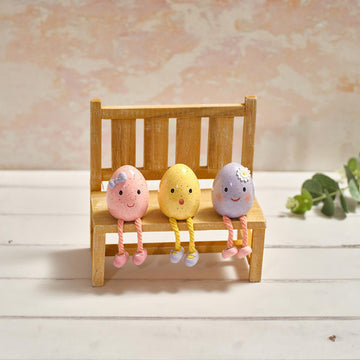 Bunny Hops Handcrafted Mini Egg Shelf Sitter Polyresin Ornament 3 Asst - RUTHERFORD & Co