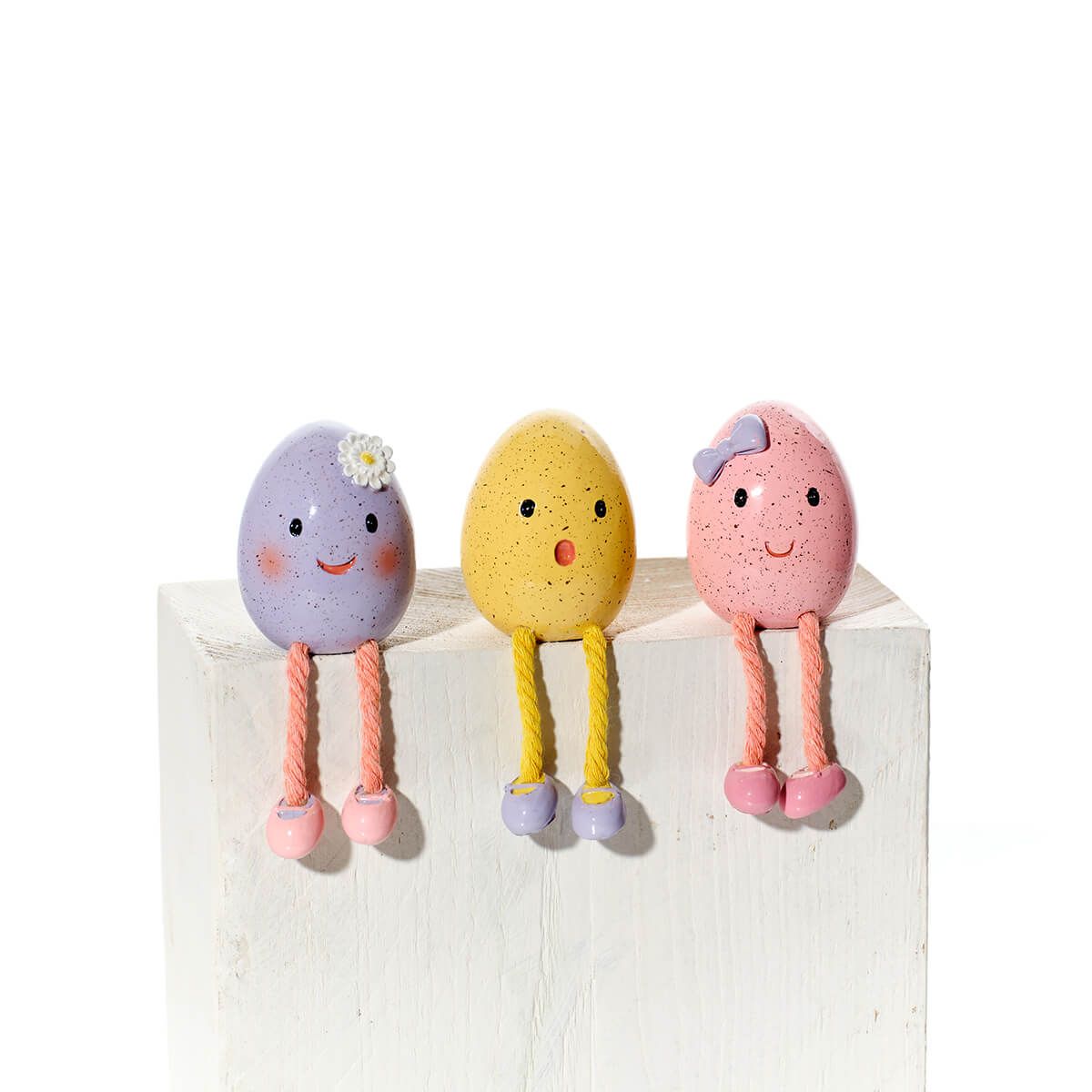 Bunny Hops Handcrafted Mini Egg Shelf Sitter Polyresin Ornament 3 Asst - RUTHERFORD & Co