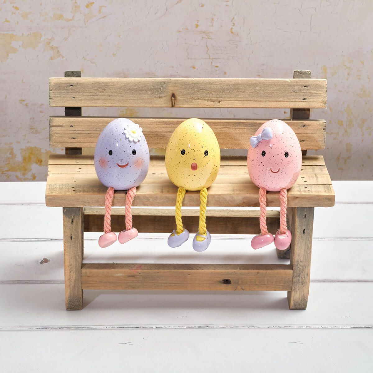 Bunny Hops Handcrafted Mini Egg Shelf Sitter Polyresin Ornament 3 Asst - RUTHERFORD & Co