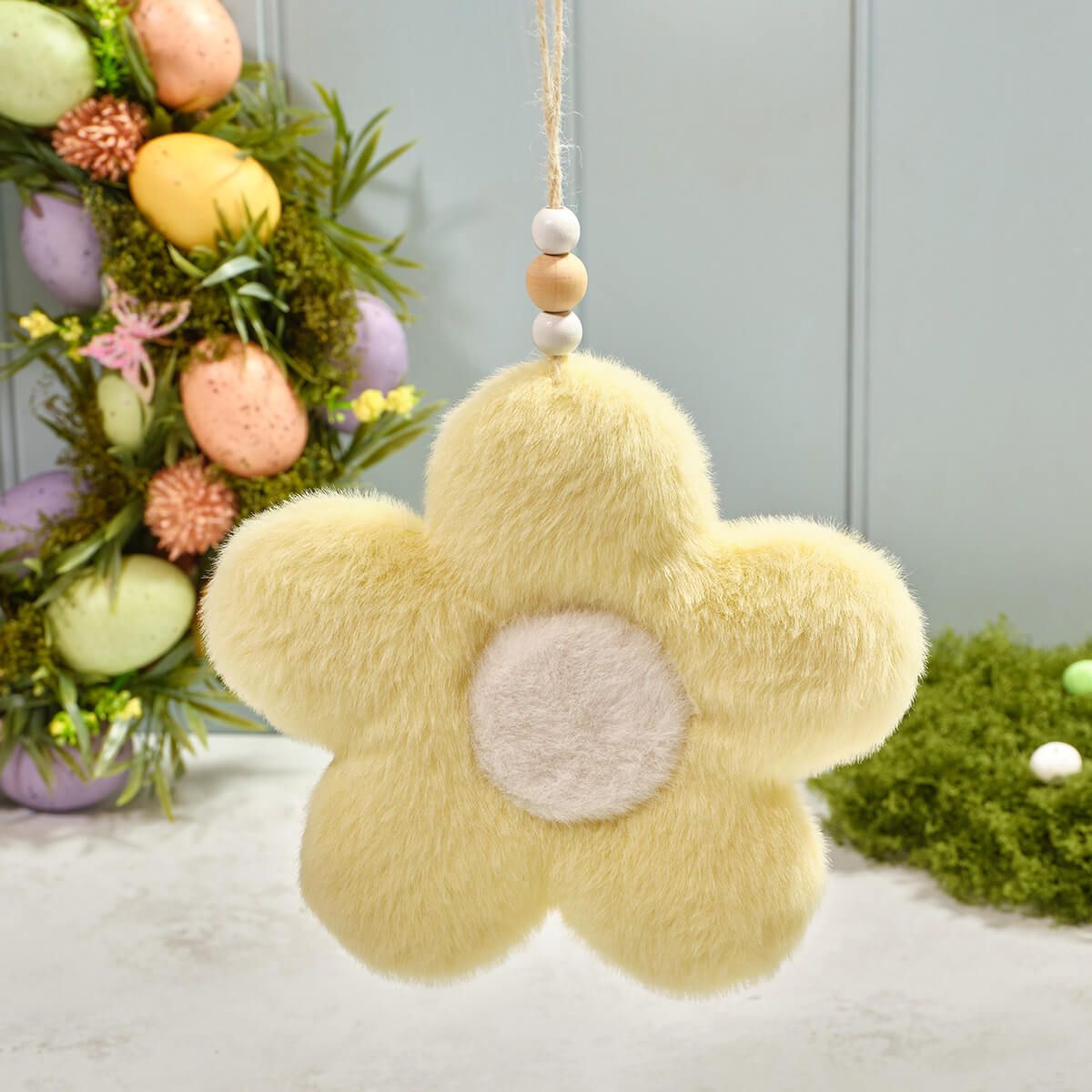 Bunny Hops Plush Furry Flower Hanger Yellow and White - RUTHERFORD & Co