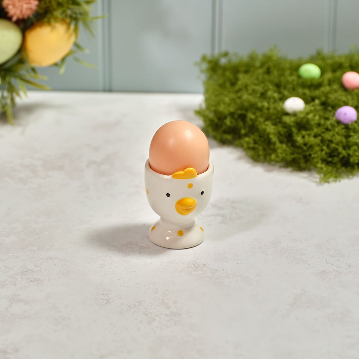 Bunny Hops Spotty Novelty Chicken Shape Ceramic Egg Cup - RUTHERFORD & Co