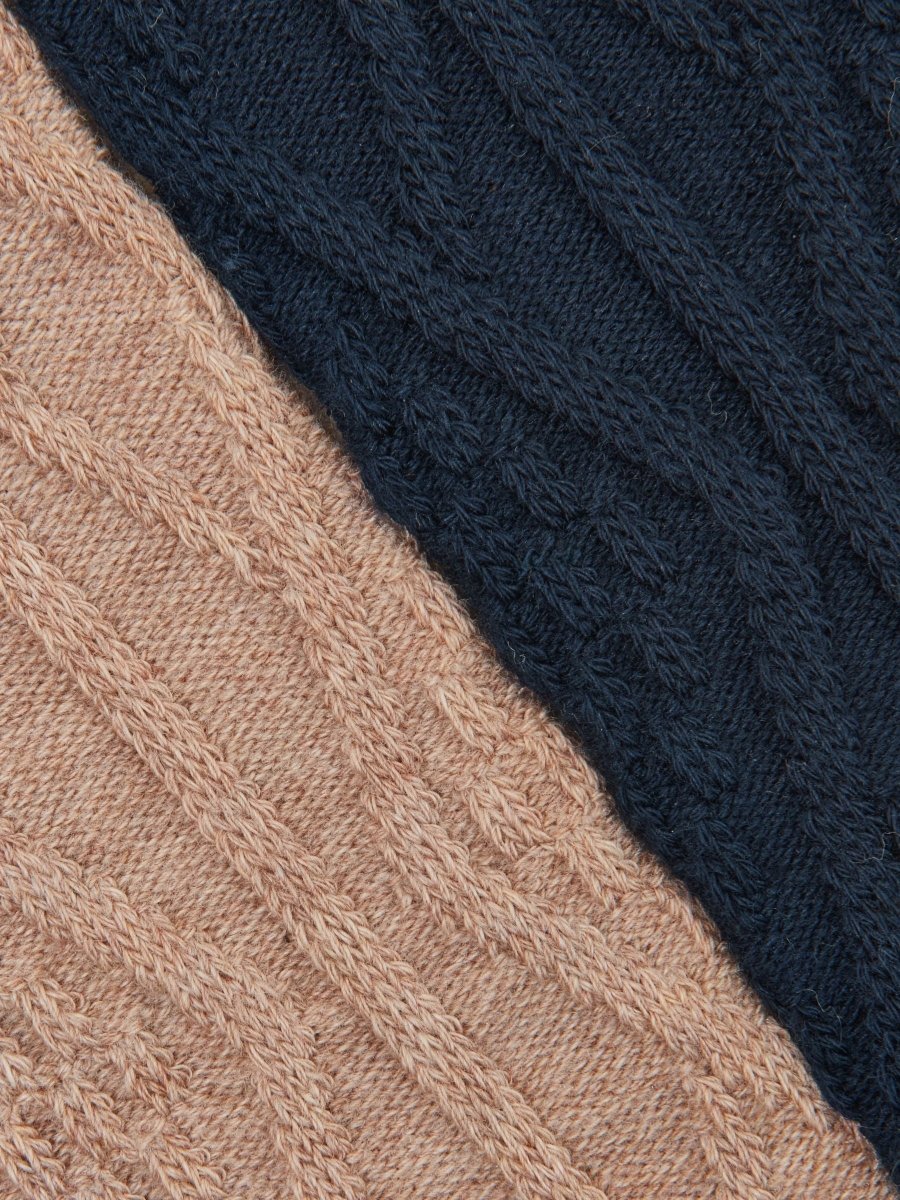Cable Knit Oat & Navy Tennis Socks 2-Pack - RUTHERFORD & Co