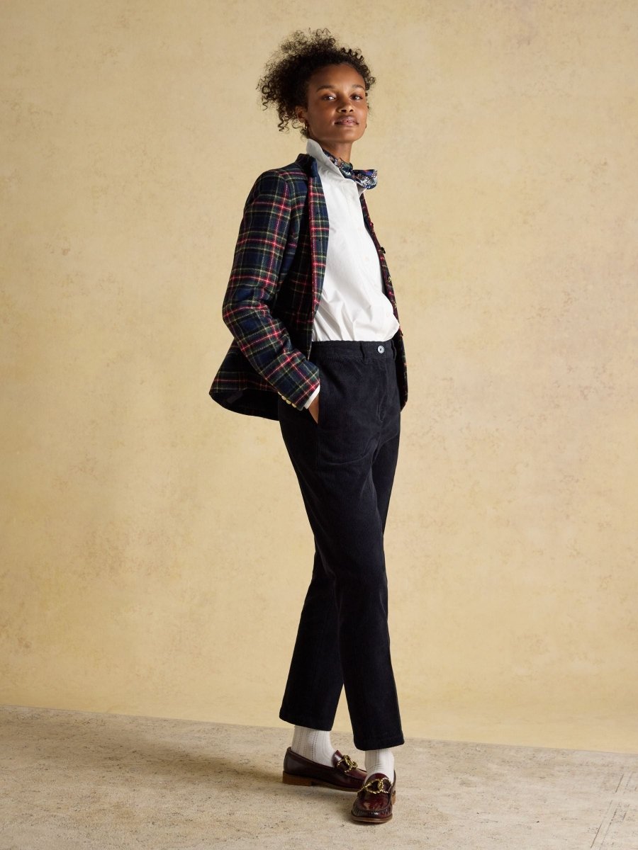 Calla Navy Cord Tapered Trousers - RUTHERFORD & Co