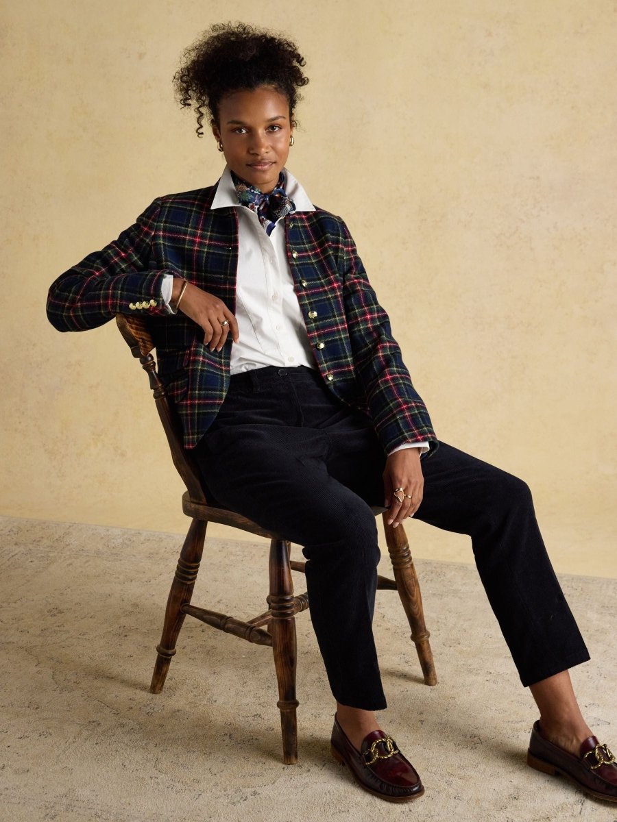 Calla Navy Cord Tapered Trousers - RUTHERFORD & Co