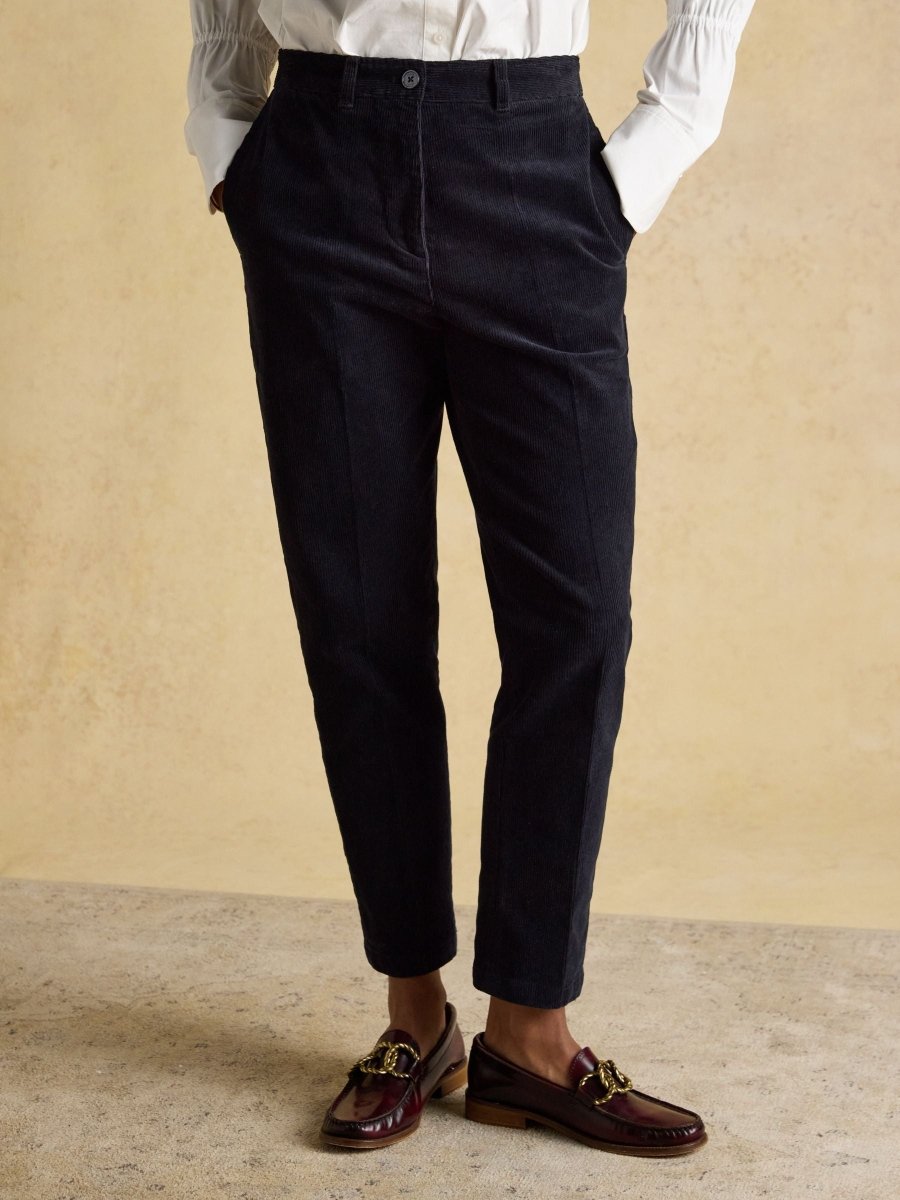 Calla Navy Cord Tapered Trousers - RUTHERFORD & Co