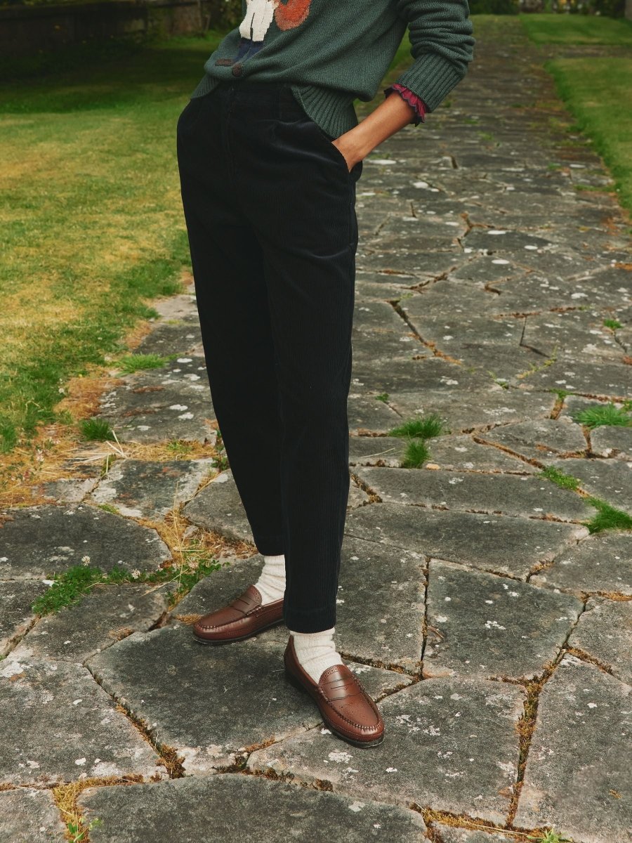 Calla Navy Corduroy Tapered Trousers - RUTHERFORD & Co