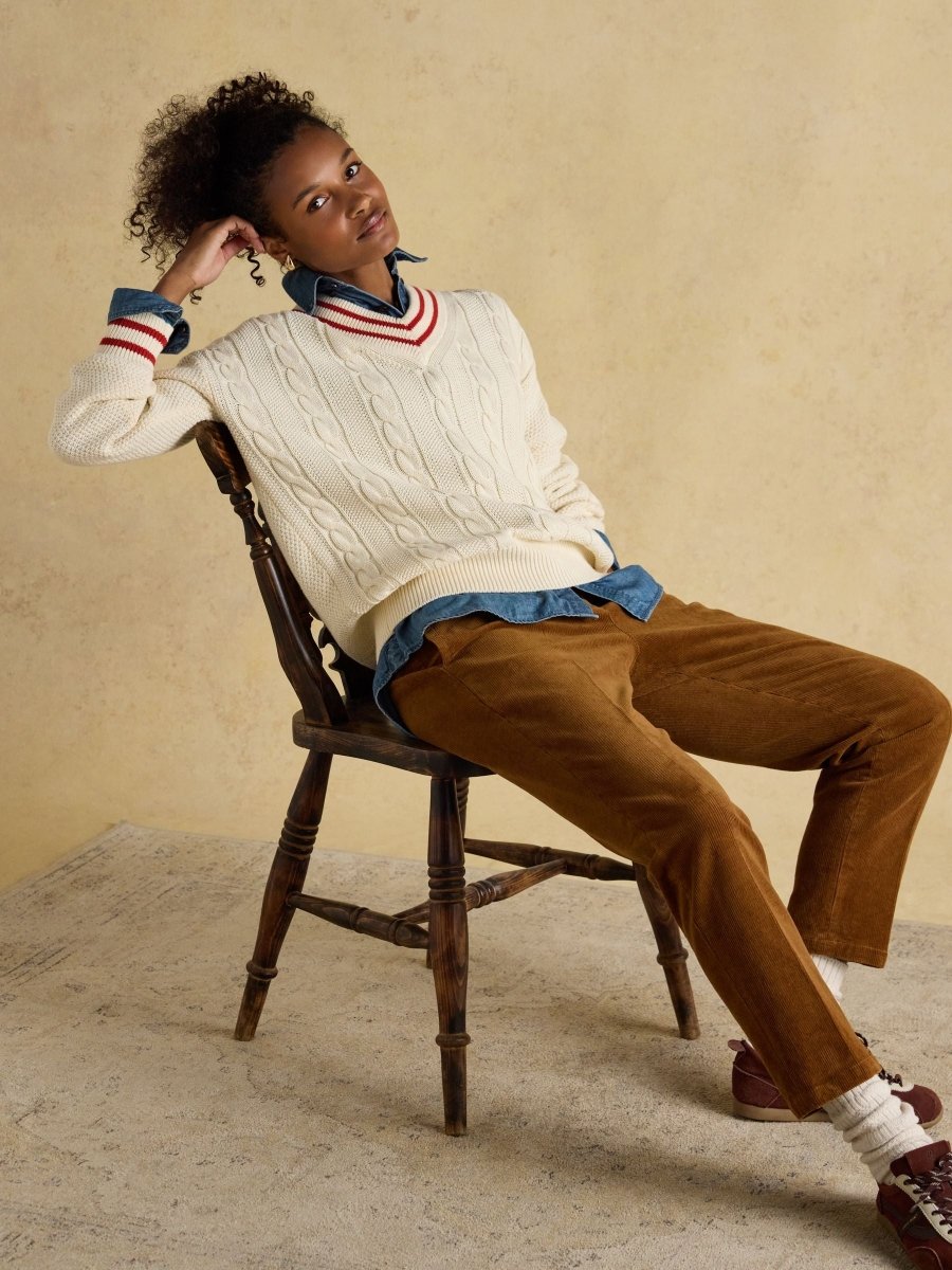 Calla Tan Brown Cord Tapered Trousers - RUTHERFORD & Co