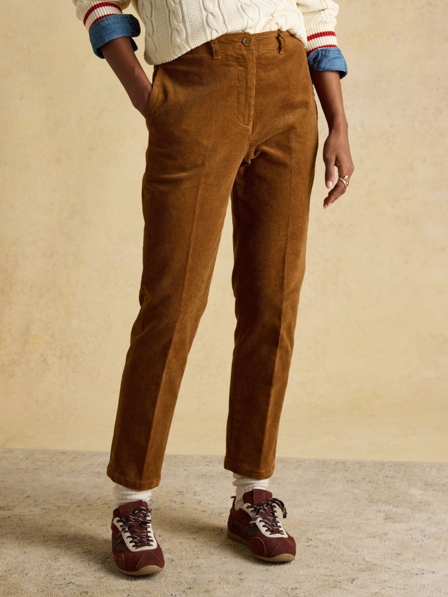 Calla Tan Brown Cord Tapered Trousers - RUTHERFORD & Co