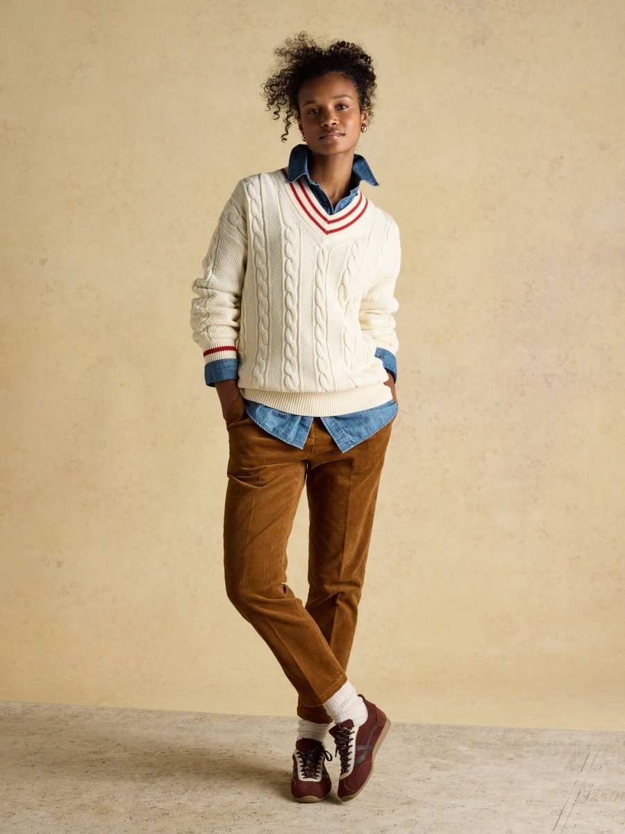 Calla Tan Brown Cord Tapered Trousers - RUTHERFORD & Co