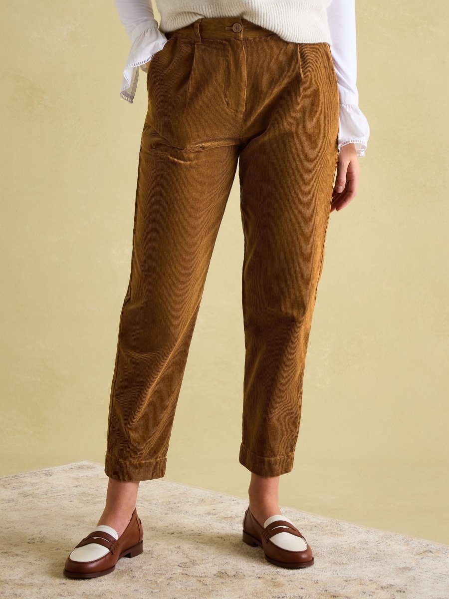 Calla Tan Brown Corduroy Tapered Trousers - RUTHERFORD & Co