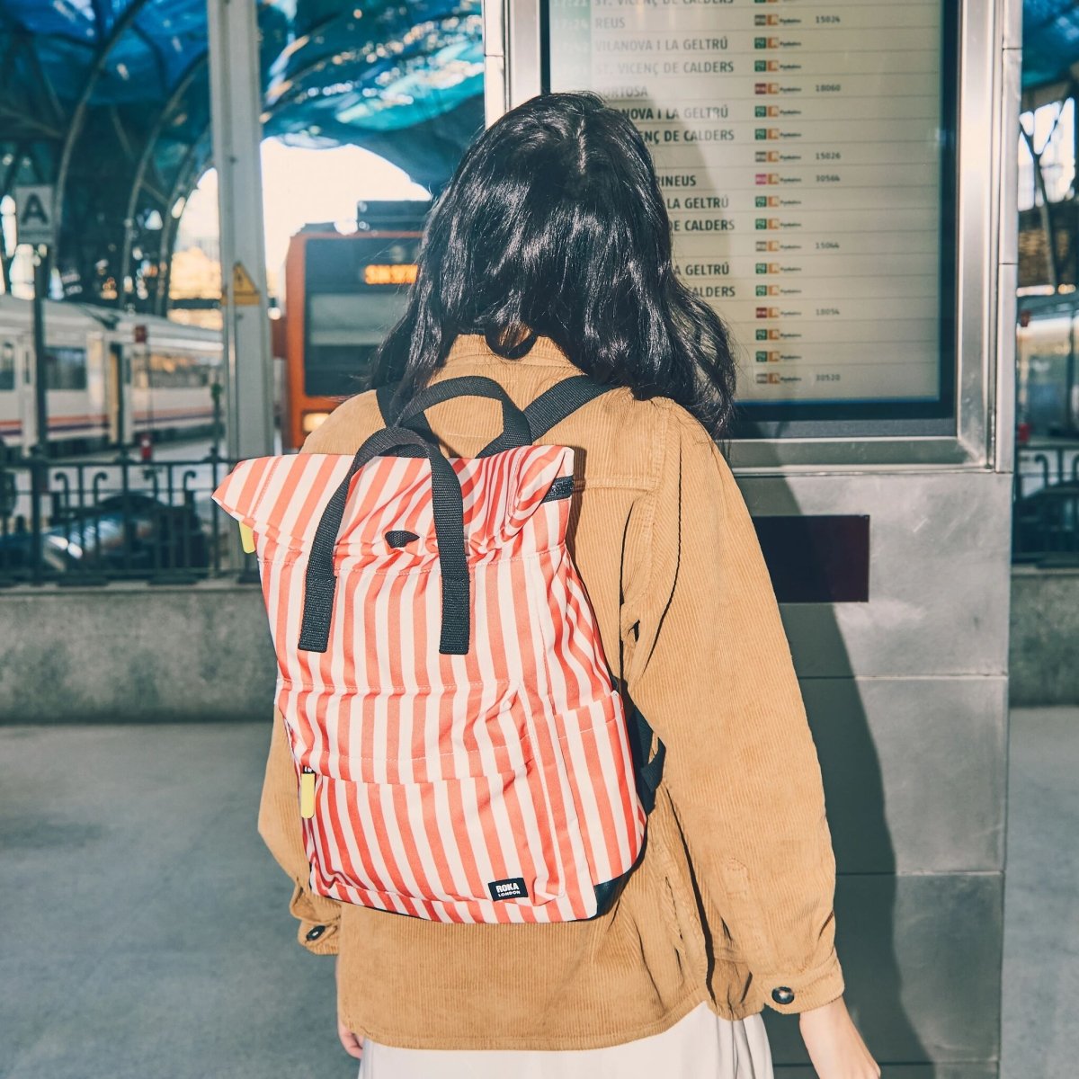 Canfield Roll Top Backpack in Coral Stripe - RUTHERFORD & Co
