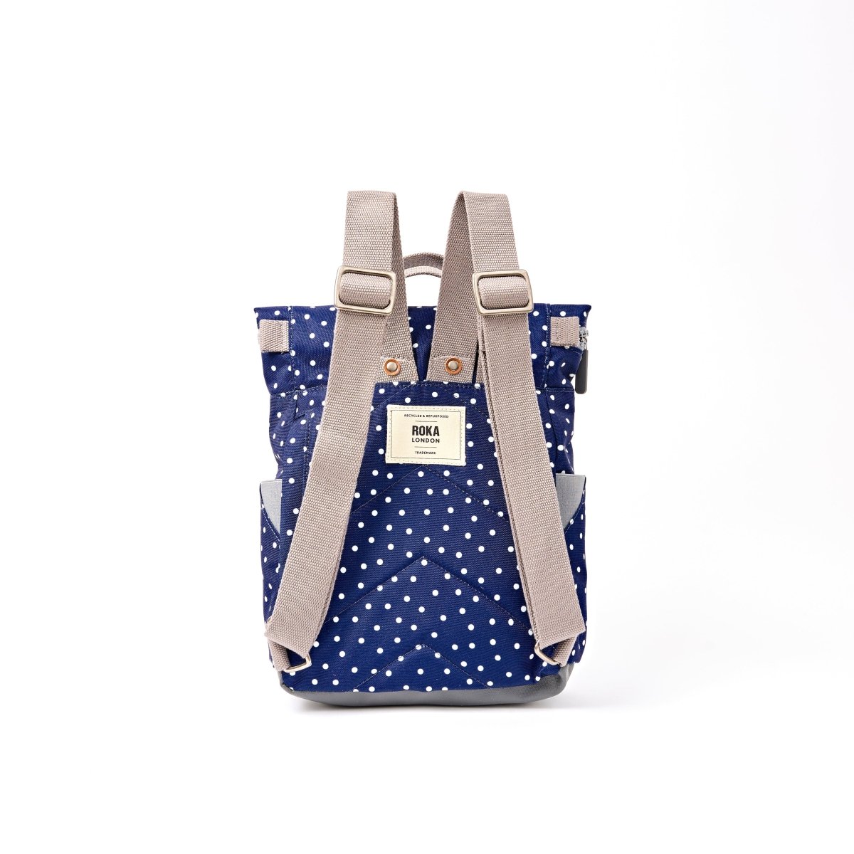 Canfield Roll Top Backpack in Navy Polka Dot - RUTHERFORD & Co