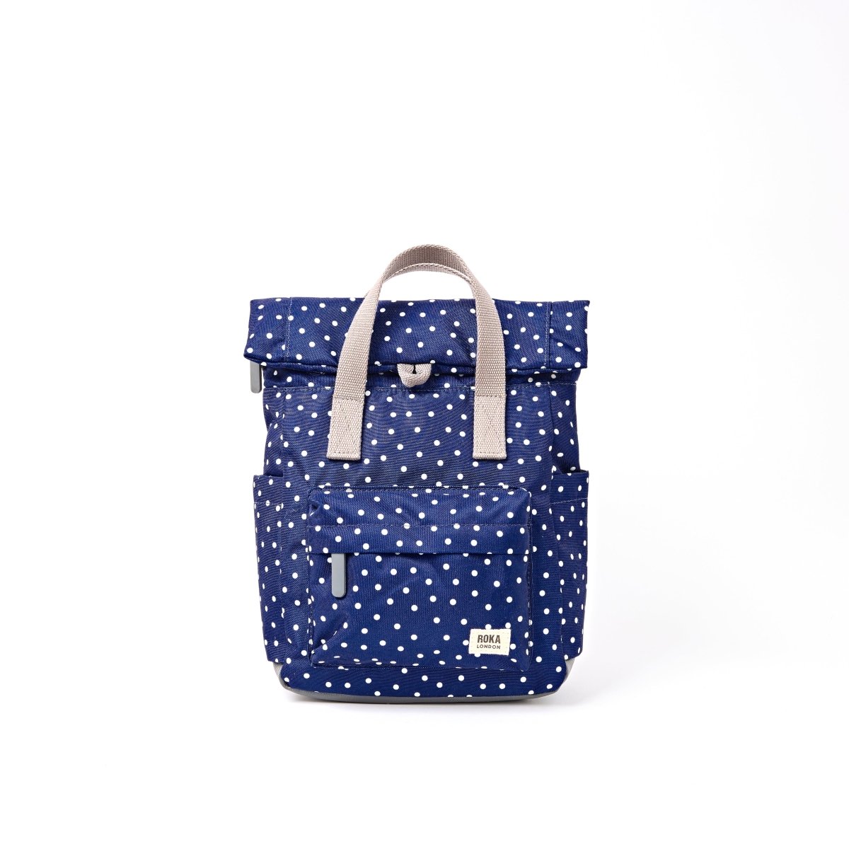Canfield Roll Top Backpack in Navy Polka Dot - RUTHERFORD & Co