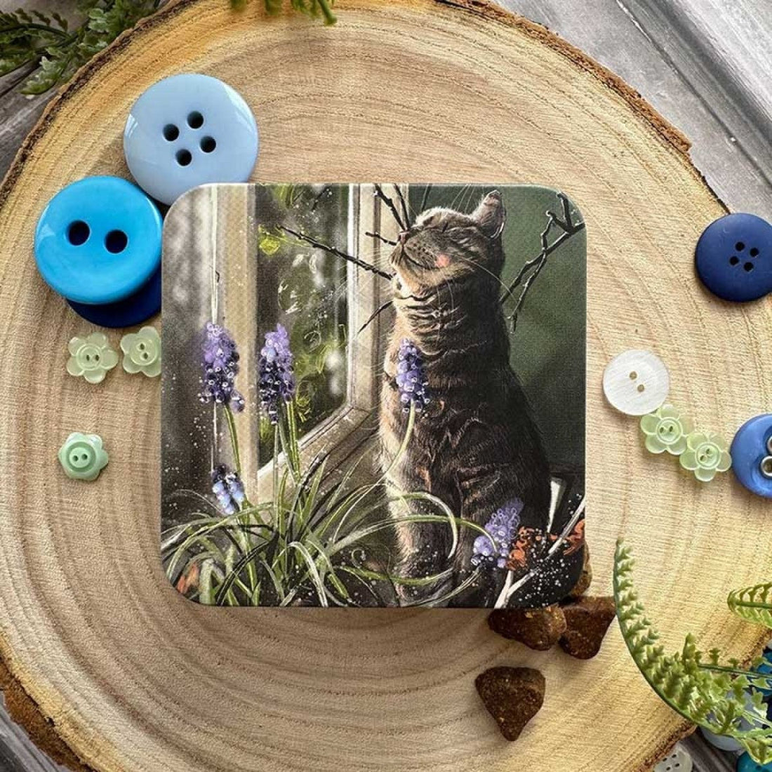 Cat and Muscari Square Tin - RUTHERFORD & Co