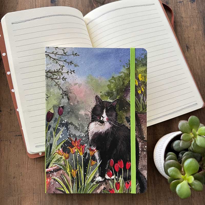 Cat and Tulips Large Notebook - RUTHERFORD & Co