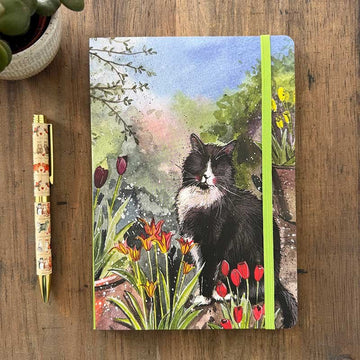 Cat and Tulips Large Notebook - RUTHERFORD & Co