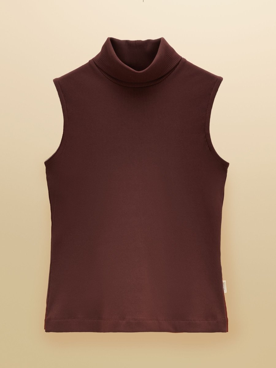 Celia Ribbed Cotton Rich Sleeveless Roll Neck - Chocolate Brown - RUTHERFORD & Co