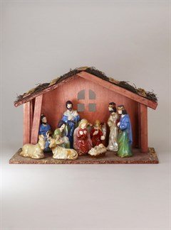 Ceramic Nativity Set w Wood Stable/Set of 11 - RUTHERFORD & Co