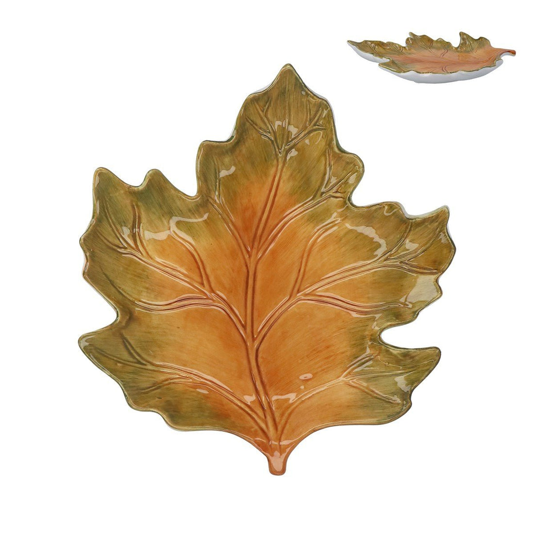 Ceramic Plate 23cm - Green/Yellow Sycamore Leaf - RUTHERFORD & Co