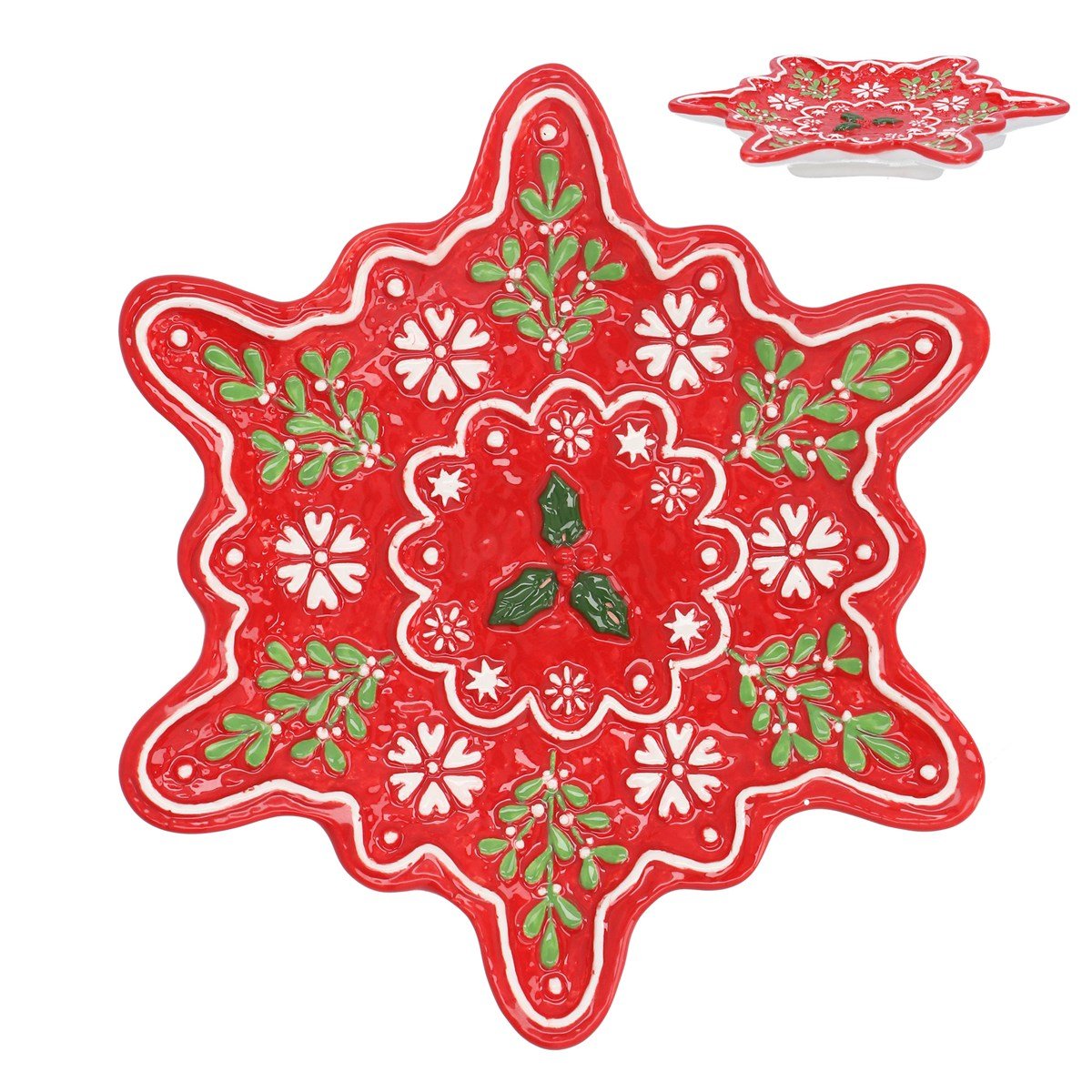Ceramic Plate - Alpine Snowflake - Red - RUTHERFORD & Co