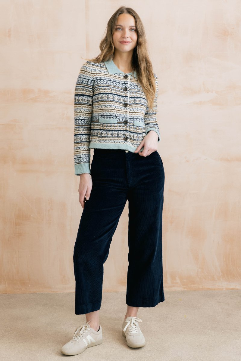 Chestnut Knitted Fair Isle Jacket Mist - RUTHERFORD & Co
