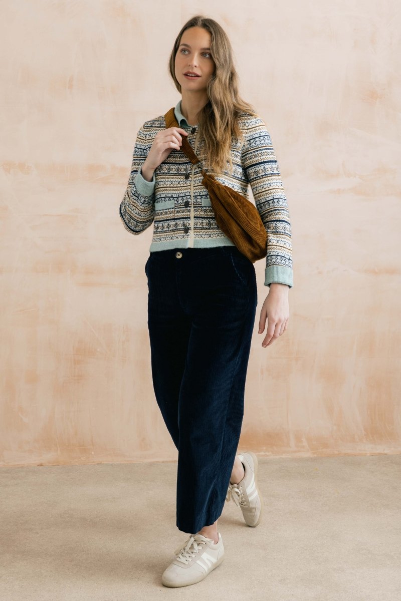 Chestnut Knitted Fair Isle Jacket Mist - RUTHERFORD & Co