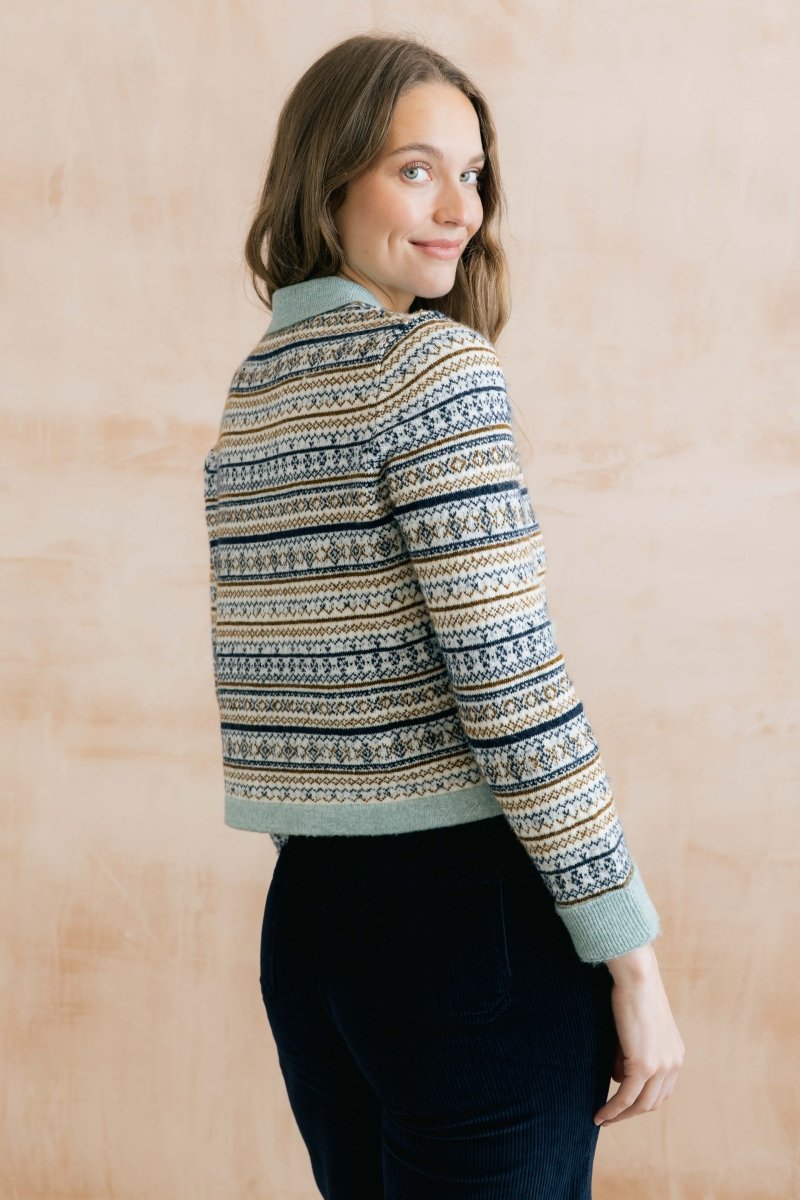 Chestnut Knitted Fair Isle Jacket Mist - RUTHERFORD & Co