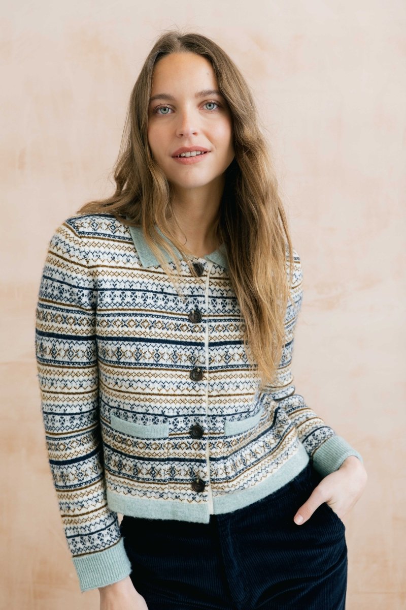 Chestnut Knitted Fair Isle Jacket Mist - RUTHERFORD & Co