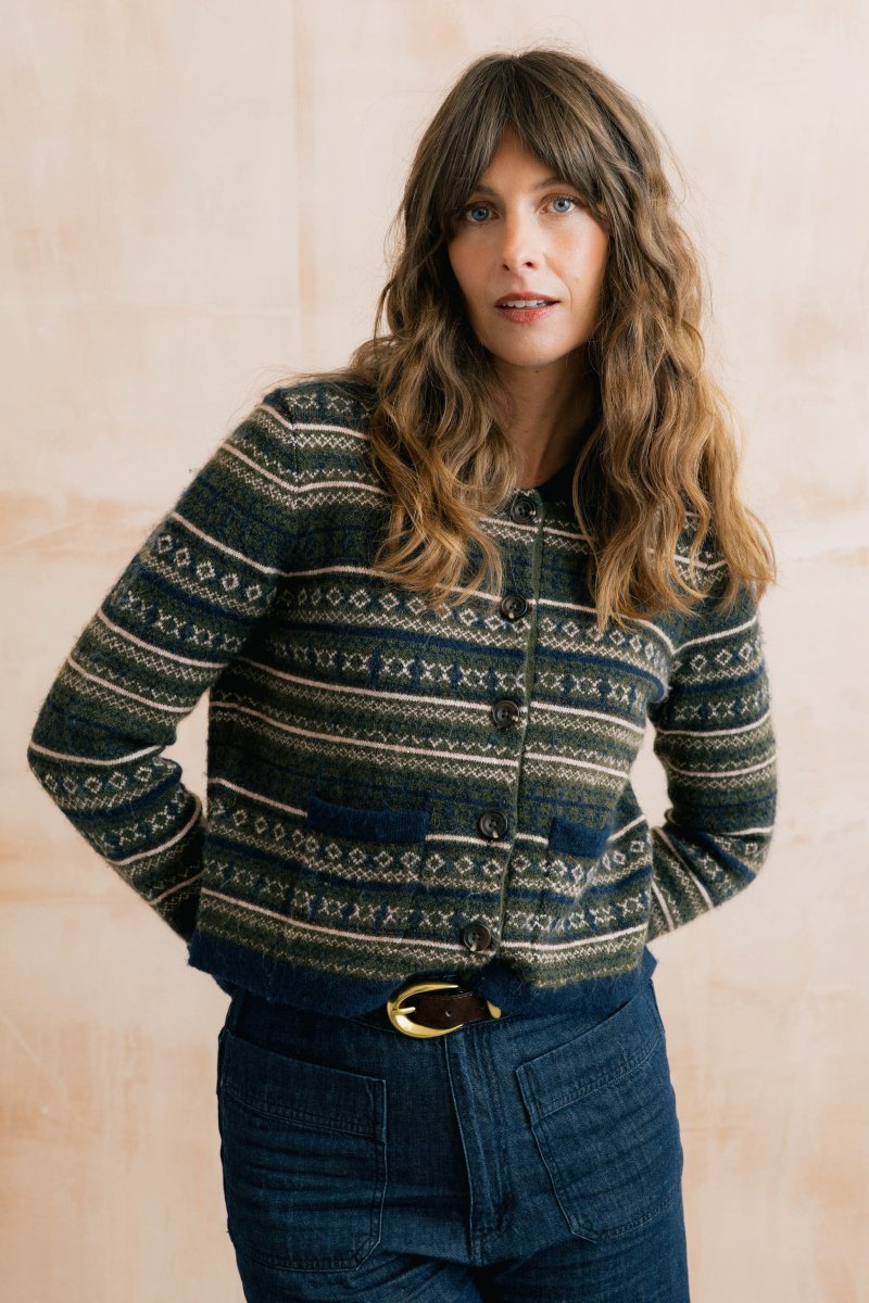 Chestnut Knitted Fair Isle Jacket Olive - RUTHERFORD & Co