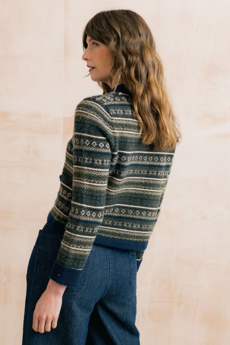 Chestnut Knitted Fair Isle Jacket Olive - RUTHERFORD & Co
