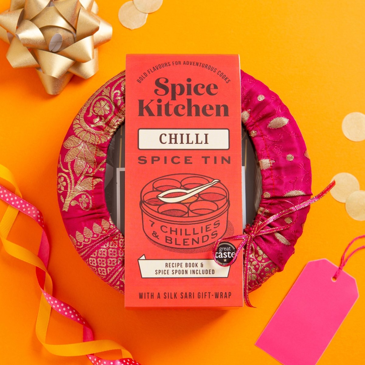 Chilli Spice Tin with 7 Chillies with Silk Sari Wrap - RUTHERFORD & Co