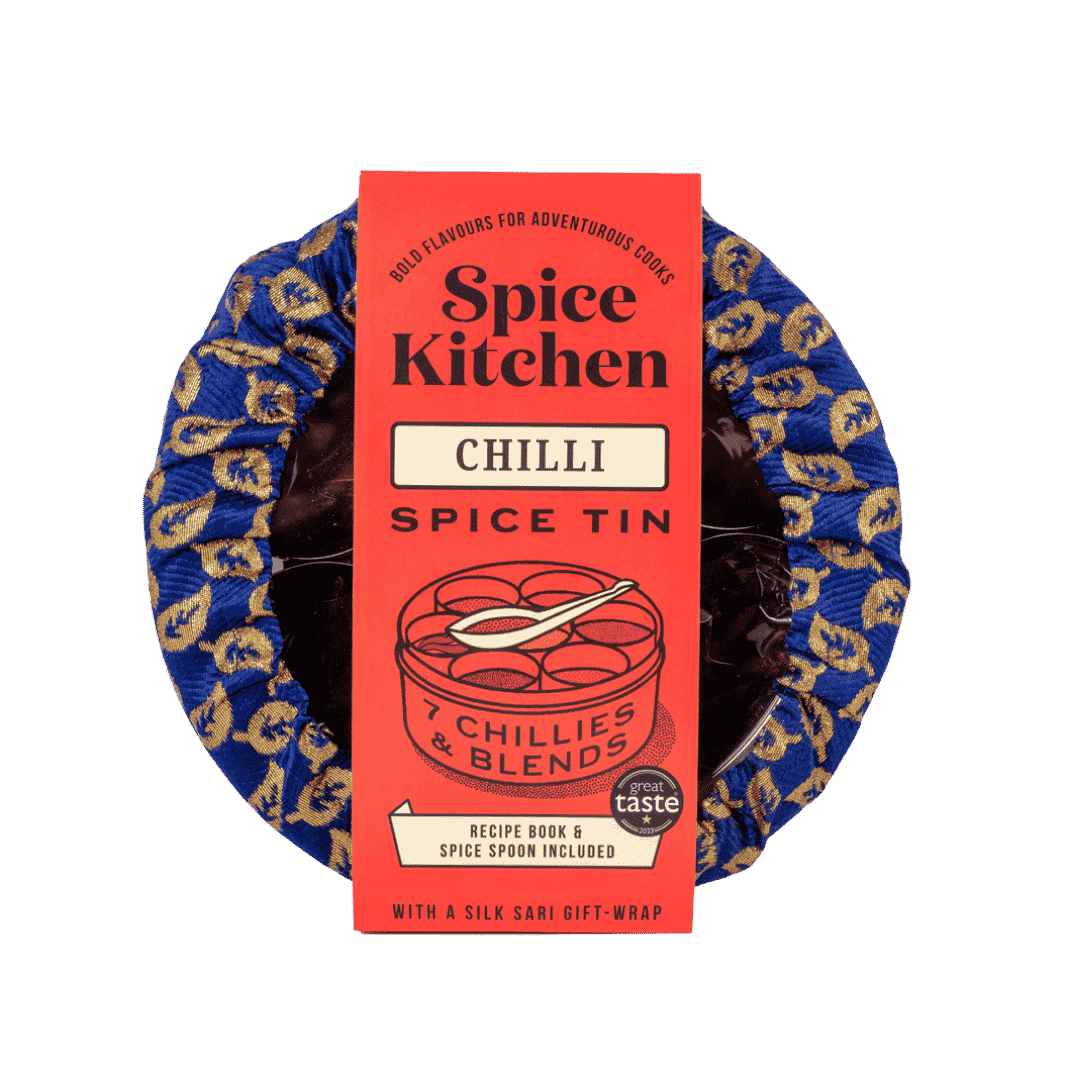 Chilli Spice Tin with 7 Chillies with Silk Sari Wrap - RUTHERFORD & Co